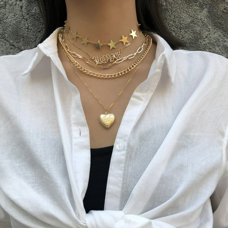 Linawe Pink Heart Layered Necklaces for Women, 14K Gold Pendant Necklace  Set, Stainless Steel Choker Layering Necklaces, Preppy Cute Jewelry, Gift  for