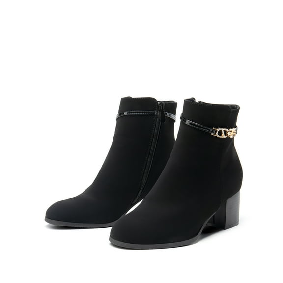 BURUDANI Women's Strap Design Rhinestone Decor Ankle Booties