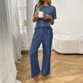 thumbnail image 6 of cfhntfmh Lounge Sets for Women Fall Ribbed Knit 2 Piece Pajama Sets Casual Short Sleeve Top and Long Pants Matching Outfits, 6 of 7