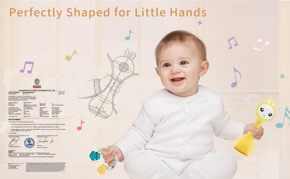 alilo Bunny Baby Rattle Toys - Teether Light-Up Rattles w/ Music Stories Lullabies All-in-one - Encourage Developmental Milestones 0-24 Months for Babies Infants Newborns (Smarty Bunny, Yellow)