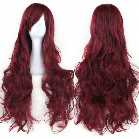 XmhyTop Spiral Curly Long Wig, 32" (80cm) Length, Perfect for Cosplay Costumes, Wine Red