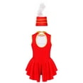 thumbnail image 2 of TiaoBug Kids Girls Flag Raiser Honour Guard Uniform 2Pcs Set Sleeveless Cutout Back Leotard with Feather Hat Halloween Costume Red 14, 2 of 7