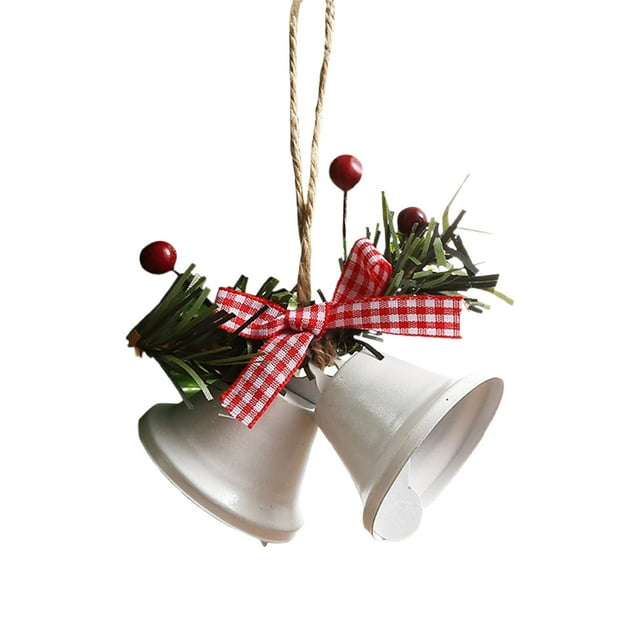 2 campanas navideñas para pared, ventana y chimenea con lazo rojo