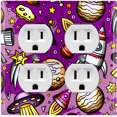 thumbnail image 1 of Metal Light Switch Wall Plate Outlet Cover (Spaceship UFO Astronaut Rocket Outerspace Star Pink - Double Duplex), 1 of 2