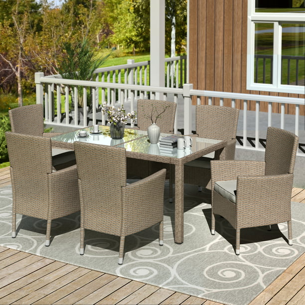 Wicker Furniture Conversation Set, Outdoor Glass Top Table And Chair Sets