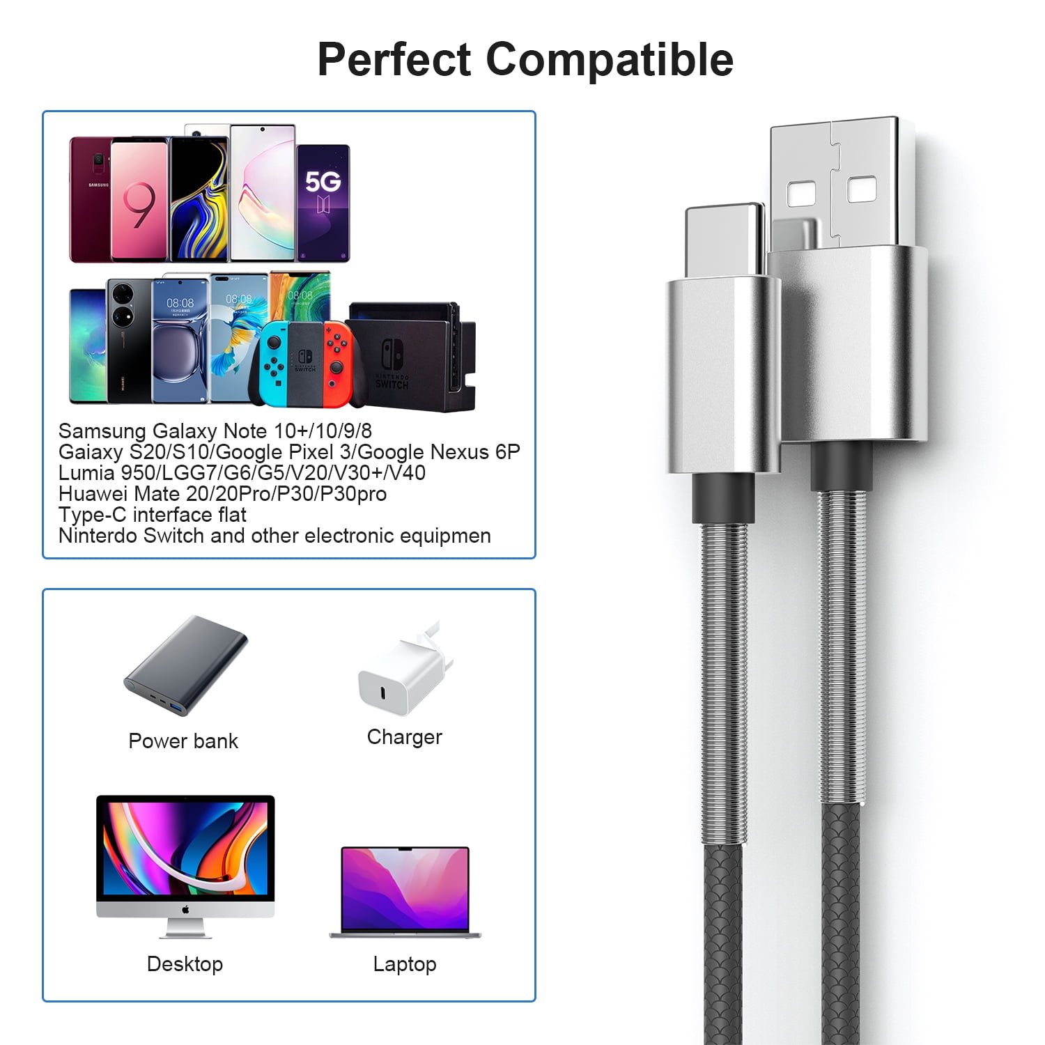 Type C Android Fast Charger Cord 6FT,3Pack Type C Charger Nylon Braided Cable Fast Charging USB A to C Cable with Sprung Compatible for Samsung Galaxy S22/S22 Ultra/S22 Plus/S21/S21Ultra/Note