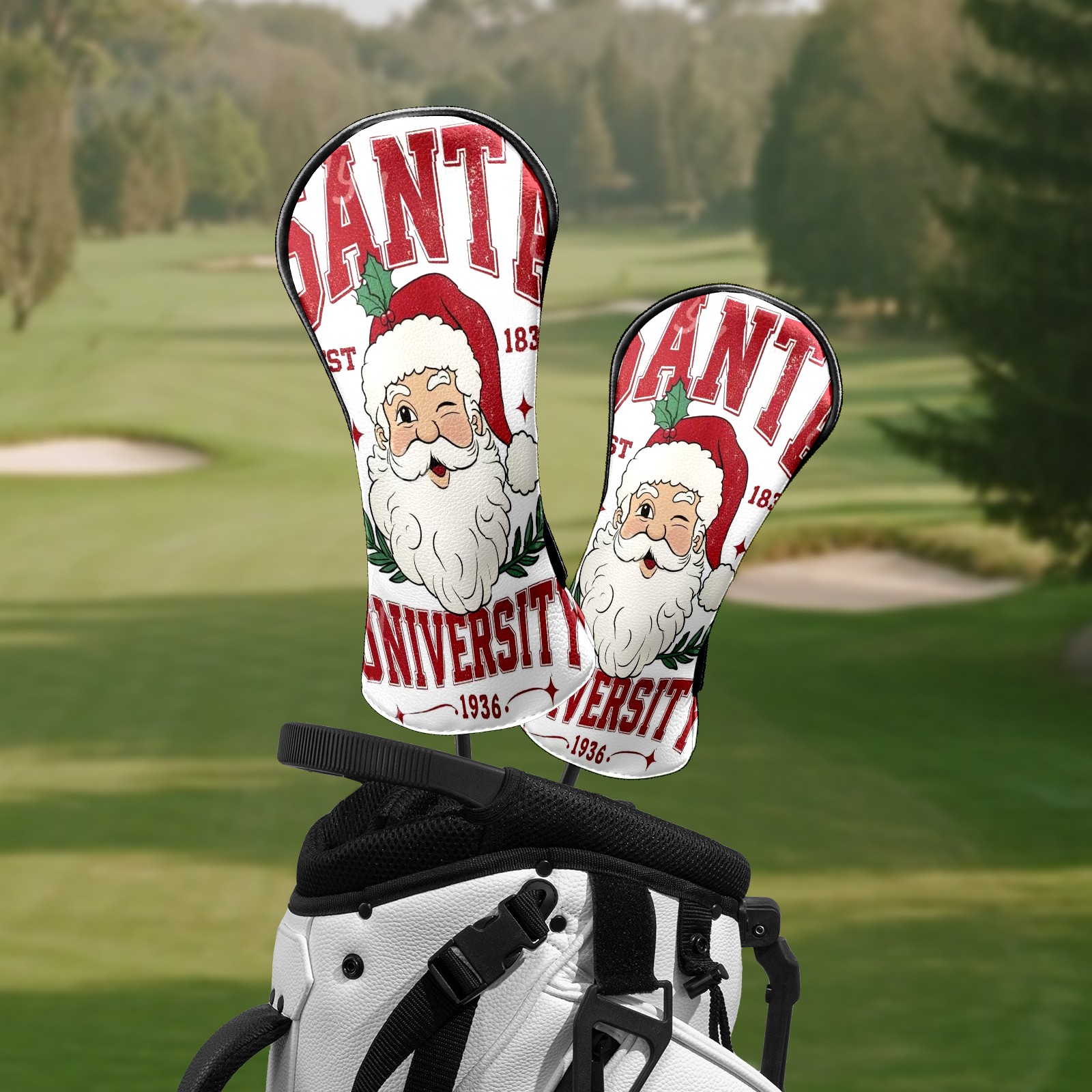 Golf Club Head Covers Happy Christmas Waterproof Leather Golf Head Covers for Men Women Driver Head Cover Fairway Headcover for Golf Lovers