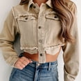 thumbnail image 1 of Chaquetas vaqueras para mujer, prendas de vestir exteriores con borlas de manga larga de otoño, abrigo con cuello vuelto, abrigos vaqueros cortos de un solo pecho, 1 of 5