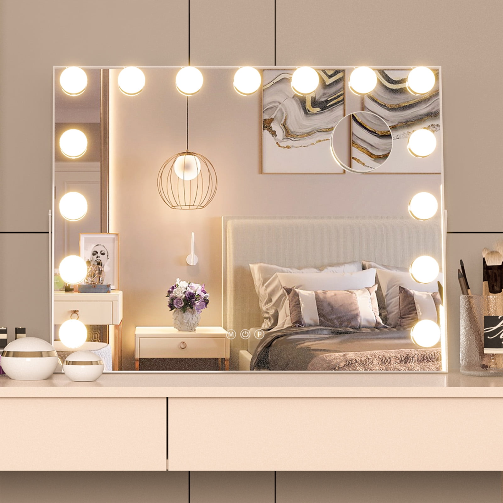 CONGUILIAO Hollywood Vanity Mirror with Lights, Vanity Makeup Mirror with 15 LED Bulbs, 3 Color Lighting Modes, USB Port, Smart Touch Control