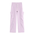thumbnail image 6 of Women's Cargo Pants, Wide Leg Pants with Elastic Waist, Drawstring & Pockets, Outdoor Hiking Athletic Gym Wear | VerBelle,Pink 2XL, 6 of 6