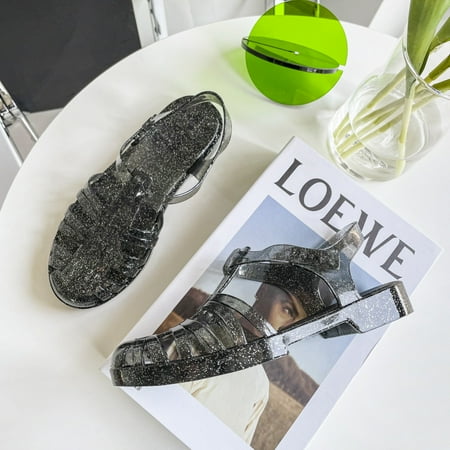 

Summer Baotou Women‘s Sandals Retro Transparent Crystal Beach Shoes Heel Plastic Jelly Shoes Rain-proof Shoes
