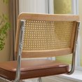 thumbnail image 3 of Dining Chairs Set of 2, PU Leather Upholstered Kitchen Chairs Dining Chairs, PAPROOS Rattan Dining Room Chairs Set with Cane Back & Stainless Steel Chrome Legs, for Kitchen Dining Room, Brown, 3 of 9