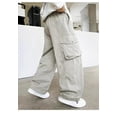 thumbnail image 6 of BYHONG Boys Casual Pants Straight Leg Wide Cargo Pants for Kids Age 4 13 Summer Loose Fit Comfortable Daily Wear with Sneakers Khaki 170, 6 of 9