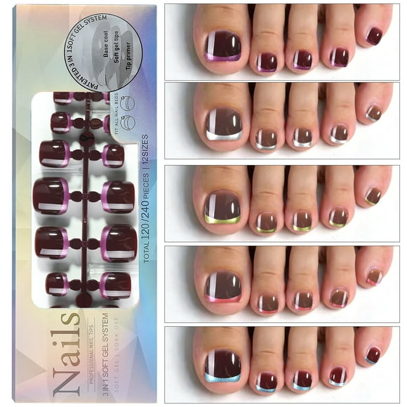 120PCS French Gel Toenail Tips French Tips Press on Nails 12 Sizes Fake Nails False Toe Nail Wearable Tips for Nail Art DIY