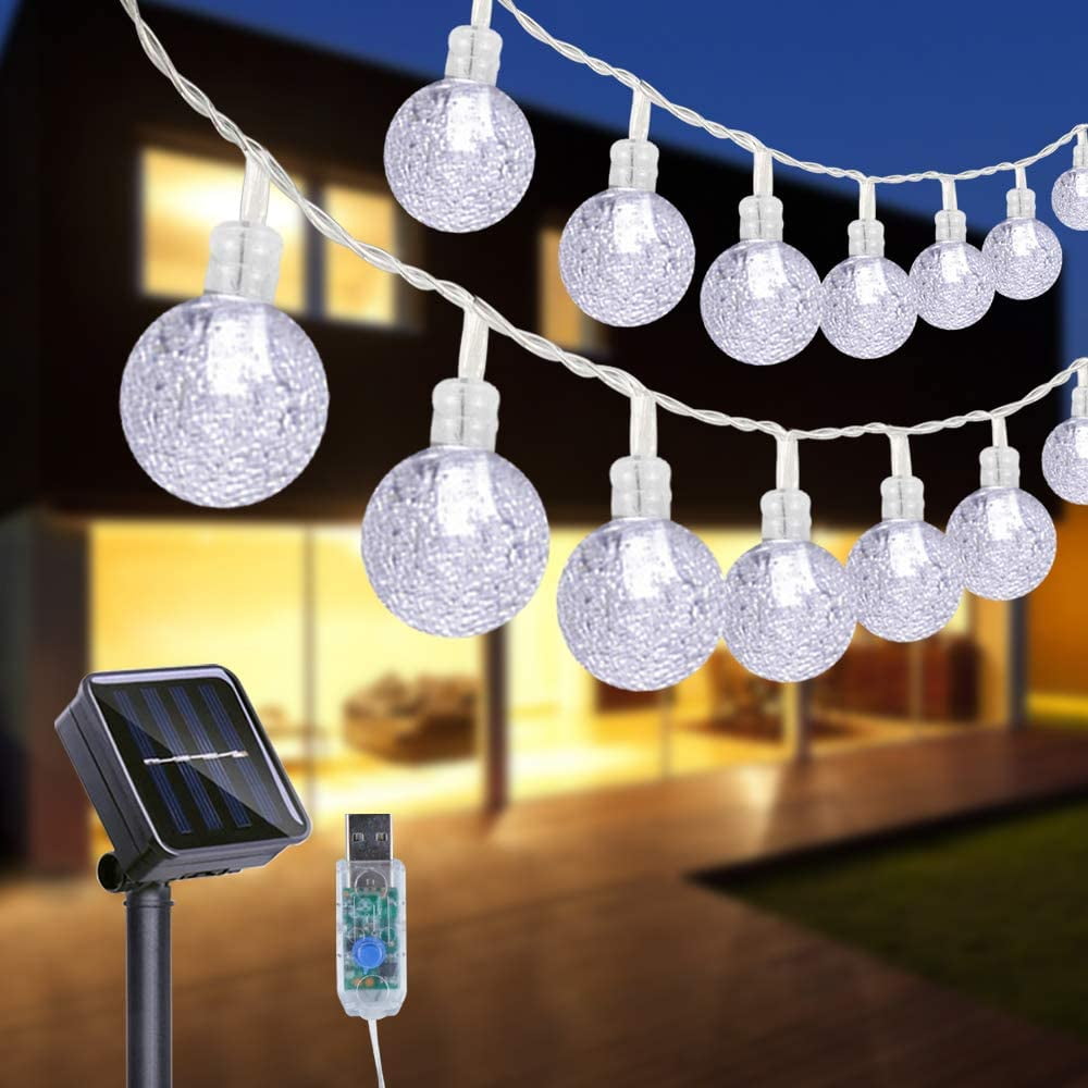 50 LED Solar Powered Garden Party Fairy String Crystal Ball Lights Outdoor Lamps 