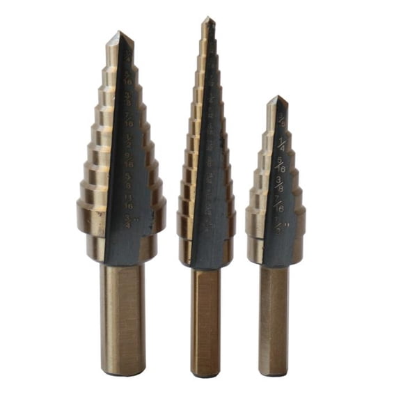 Drill America 3 Piece HSS Black & Gold Step Drill Bit Set (Sizes #1 to #3)