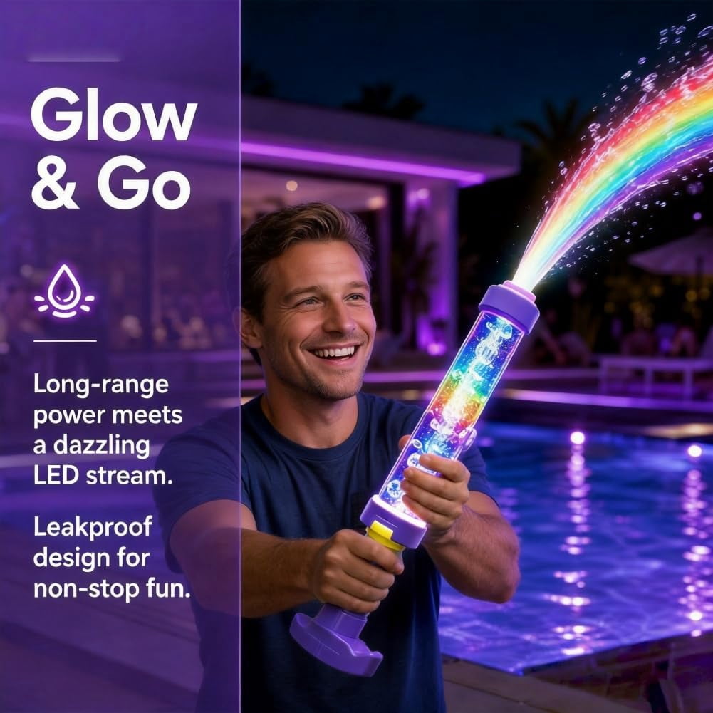 Glowing Rainbow LED Water Blaster | Summer Fun that Pops Like Magic!Creativity Squirt Water Blaster Guns,Firework Spray Water Soaker Toys for Pool Party Outdoor Summer Water Games