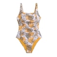 thumbnail image 6 of Women's One Piece Swimsuit Solid Color Floral Print with Removable Bra Pads No Underwire Bikini Style for Beach Vacation,Yellow,XL, 6 of 7