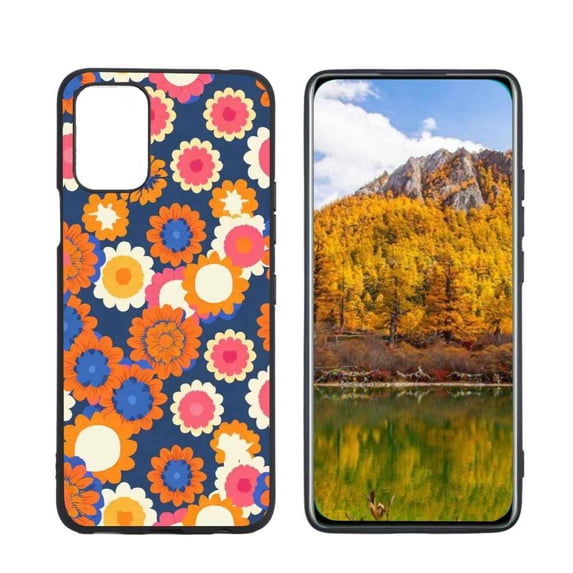 Retro-blue-orange-bold-flowers-cottagecore-flower-aesthetic-42 Phone Case, Degined for LG K62 Case Men Women, Flexible Silicone Shockproof Case for LG K62