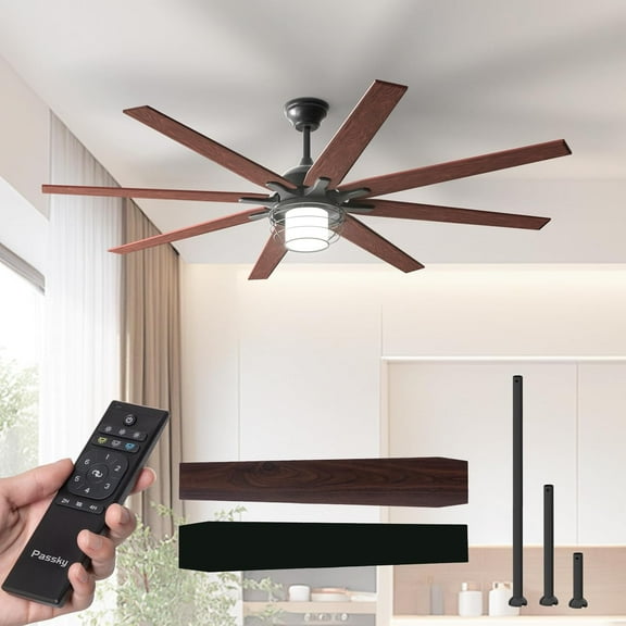 Ceiling Fans with Lights, 72 inch Black Ceiling Fan with Light and Remote Control, Reversible, Dimmable, 3CCT, Quiet, Caged Ceiling Fan for Farmhouse, Bedroom, Living Room, Indoor/Outdoor Use