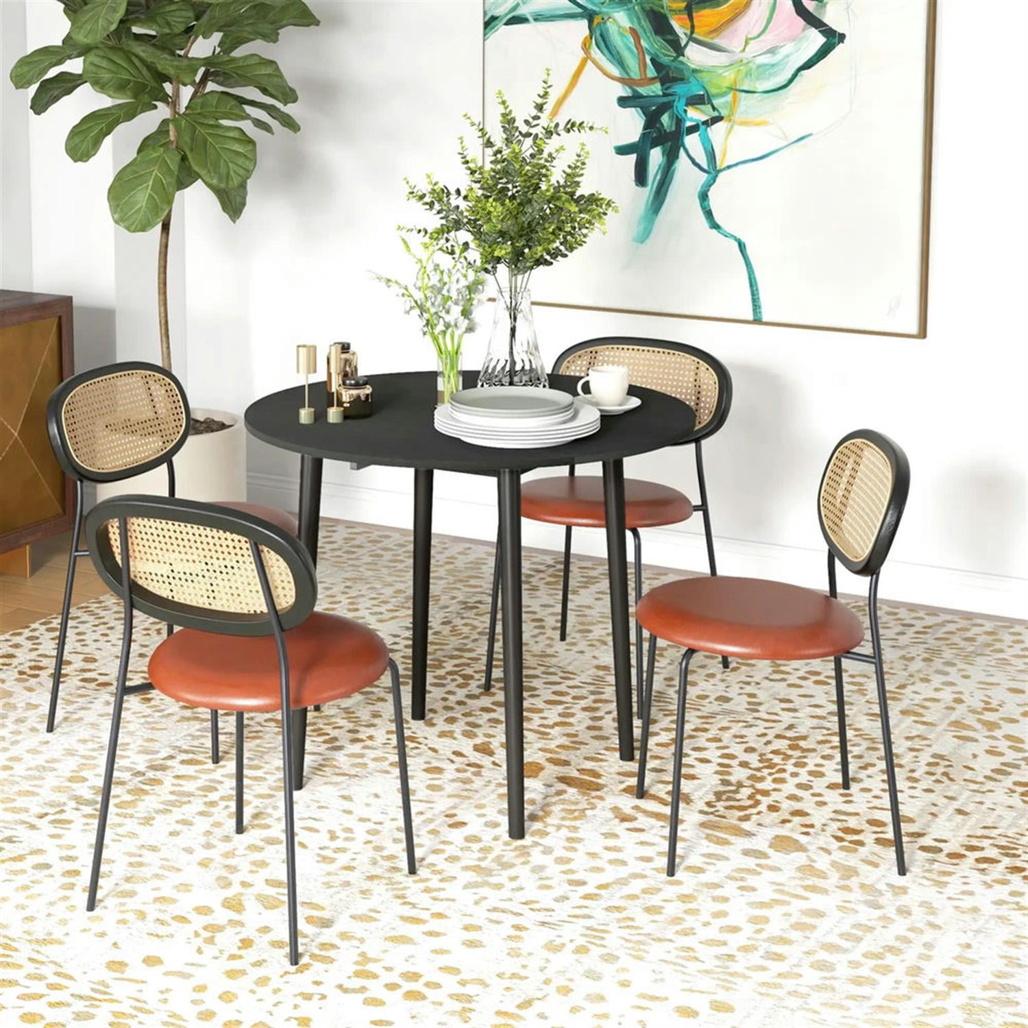 Demi Bonn 35" Solid Wood Rustic Kitchen Table, Drop Leaf Round Dinner Table for Dining Room, Home Office, Living Room Furniture, Black