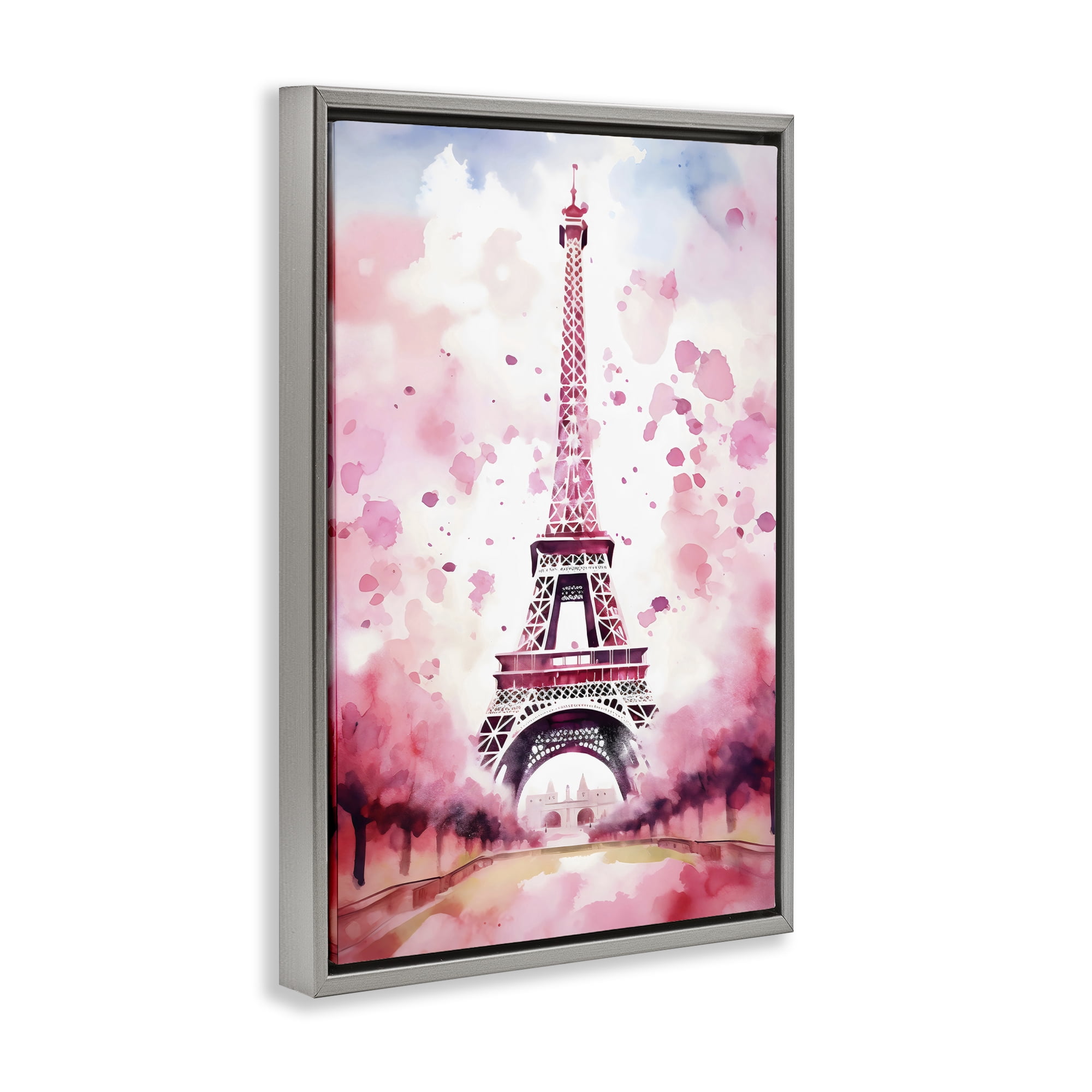 Stupell Industries Blush Watercolor Eiffel Tower Gray Framed Floater Canvas Wall Art, design by Creative Studio