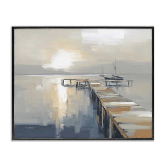 Stupell Industries Coastal Pier with Sailboat Seascape Black Framed Giclee Art, 14 x 11, by Kim Curinga