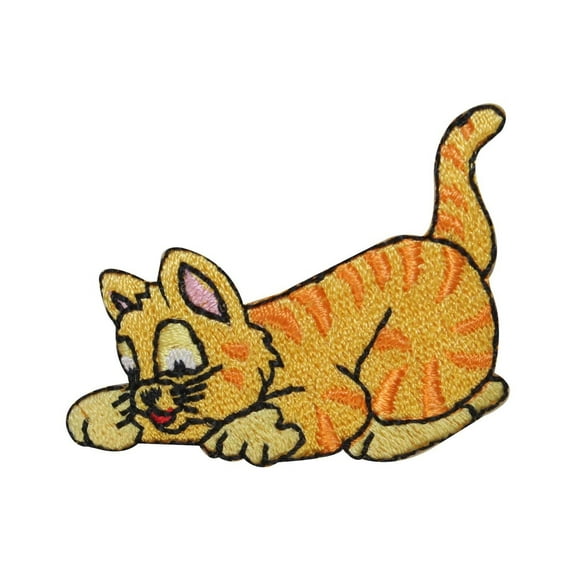 ID 3033 Tabby Cat Playing Patch Kitten Kitty Cute Embroidered Iron On Applique