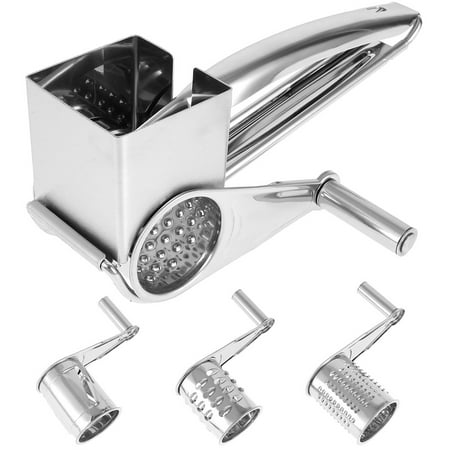 

JTWEEN Stainless Steel Cheese Grater Manual Rotary Cheese Shredder with 4 Blades Handheld Chocolate Nuts Shredder Durable Vegetables Chopper for Kitchen Home Use