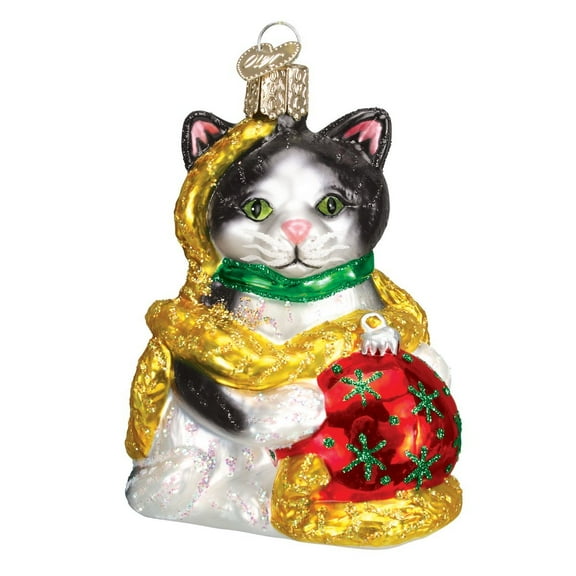 Old World Christmas Ornaments: Holiday Kitten Glass Blown Ornaments for Christmas Tree (12223)