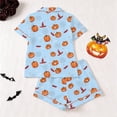 thumbnail image 4 of MVRLSH Womens Pajama Sets for Women 2 Piece Halloween Print Button Waist Short Sleeve Top And Shorts wear Sleepwear Soft Sleepwear Lounge Set Blue - XXL, 4 of 7