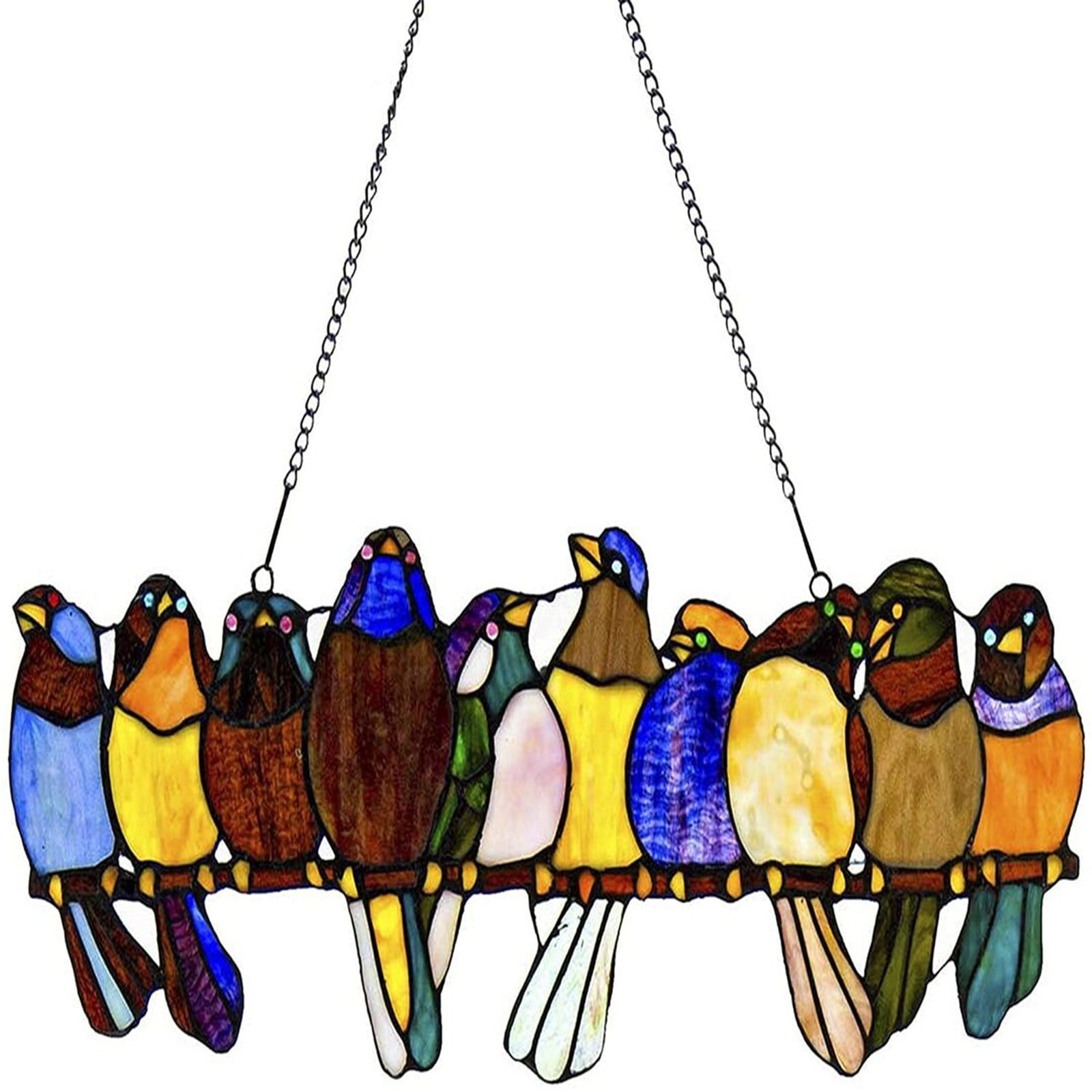 A TIANXIN River of Goods Birds on a Wire 9.8 Inch High Stained Glass Suncatcher Window Panel Bird Species Stained Pendant Window Hanging Suncatcher Acrylic Birds Hanging Multicolor 