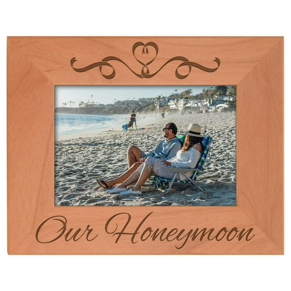 ThisWear Honeymooners Gifts Our Honeymoon Bridal Honeymoon Gifts Natural Wood Engraved 4x6 Landscape Picture Frame Wood