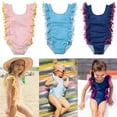 thumbnail image 4 of Styles I Love Little Kid Girls Ruffle Pom Pom Tassel One-Piece Swimsuit Bathing Suit Beach Pool Party Swimwear (Blue, 120/4-5 Years), 4 of 6
