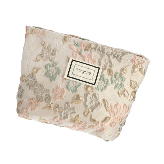 Vocoste Floral Makeup Bag Zipper Flower Cosmetic Pouch for Foundations Apricot Pink 9.64"x8.27"