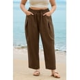 thumbnail image 3 of CASSIE LIZ Plus Size Pants 4X Khaki Dress Wide Leg Crop Pleated Lounge Elastic High Waist Pants with Pockets 4XL 24W 26W, 3 of 6