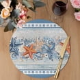 thumbnail image 3 of Blue Coastal Round 13 Inch Placemats Set of 2, Orange Starfish Coral Beach Nautical Vintage HeatResistant Non Slip Place Mats for Dining Table, Wipeable Braided Kitchen Table Mats for Housewarming, 3 of 9