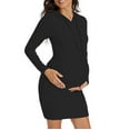 thumbnail image 2 of Hinvhai Women's Maternity Casual Dress ,Classic Ribbed Knit Solid Color Pullover Long Hoodies Long Sleeve Stretchy Bodycon Pregnancy Dresses Black 8(L), 2 of 6