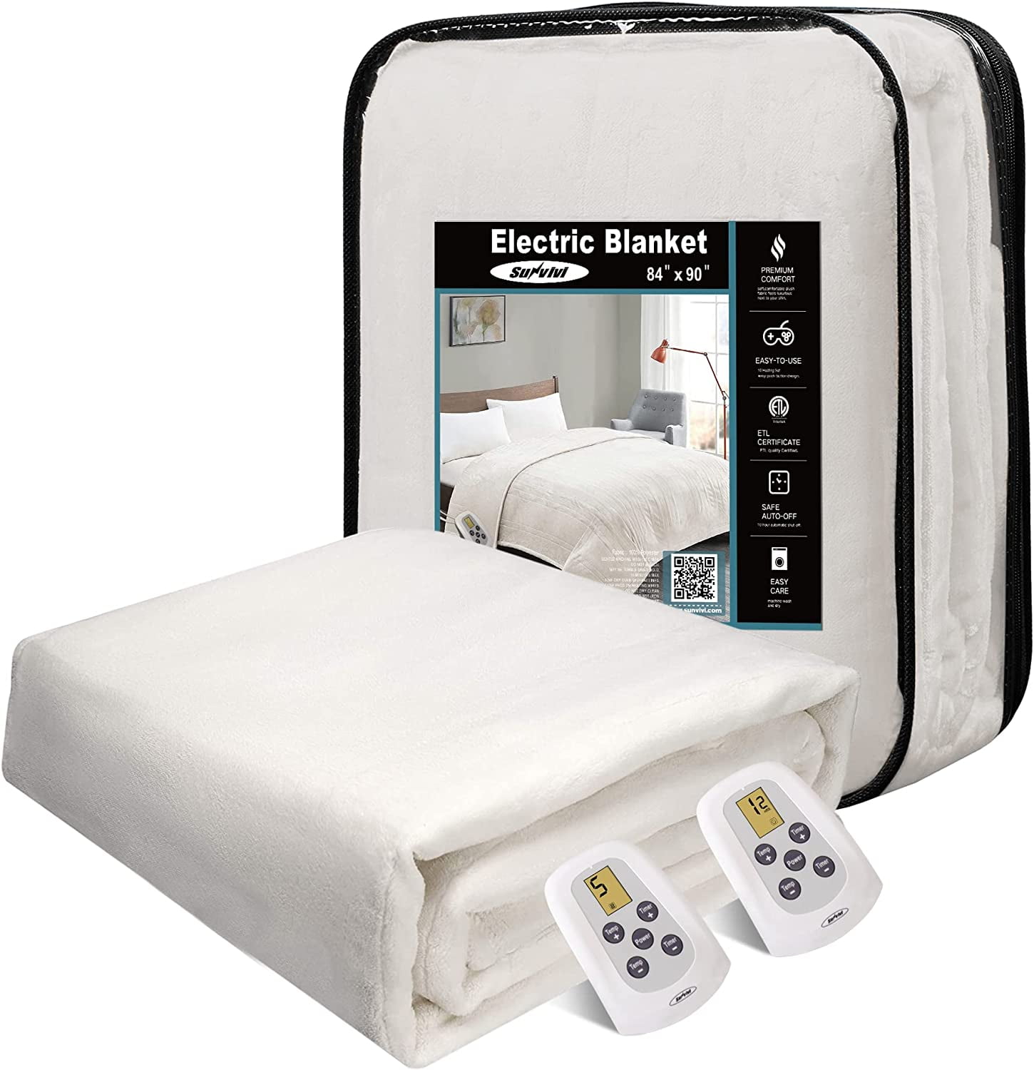 Heated Electric Blanket, Electric Blanket Dual Control for Queen 84'' x