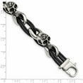 thumbnail image 3 of Stainless Steel Antiqued And Polished Skulls/Roses Black Leather Bracelet (8 X 12) Made In China -Jewelry By Sweet Pea, 3 of 6