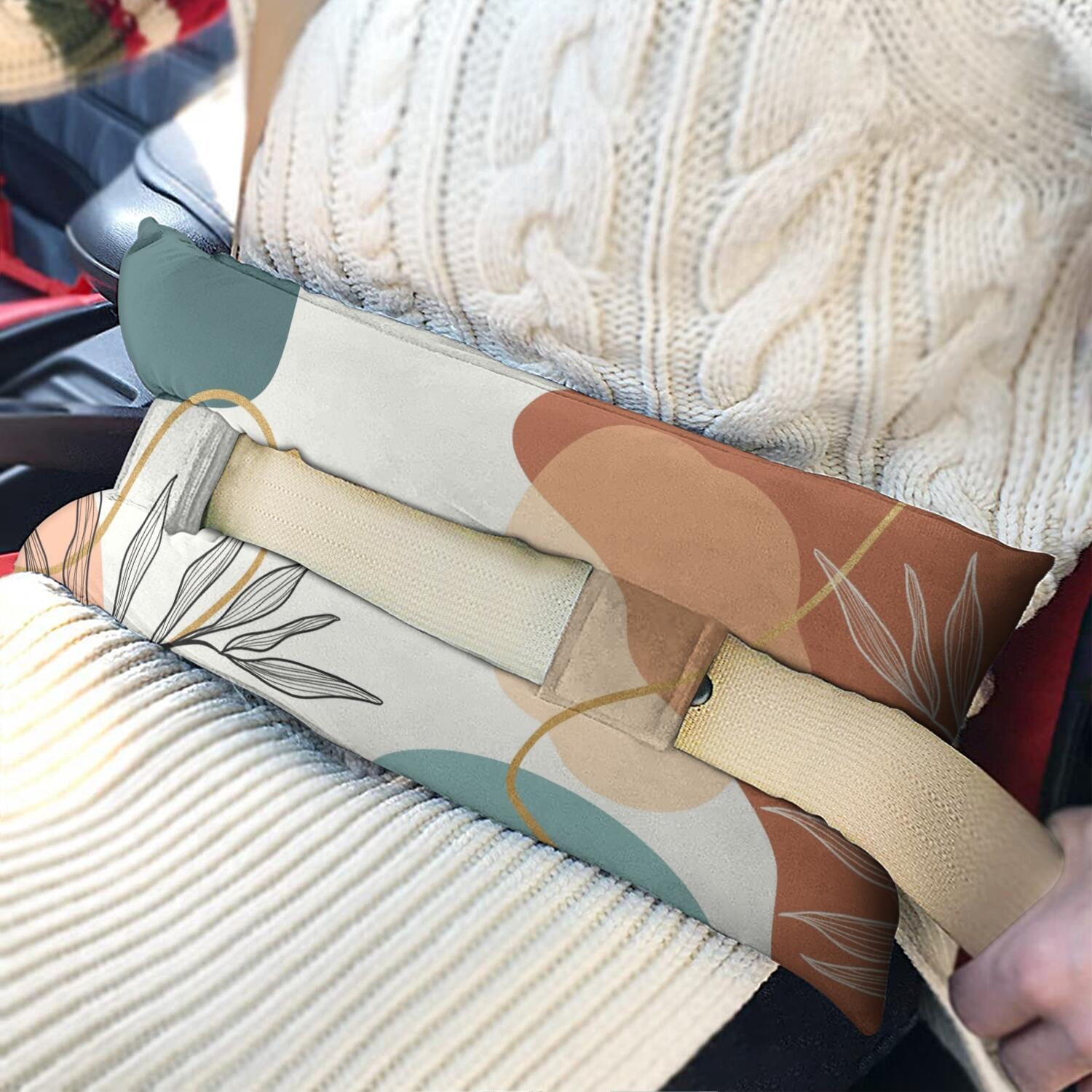 Boho Chic Seat Belt Pillow - Post Heart Surgery Cushion, Geometric Tribal, Double Straps