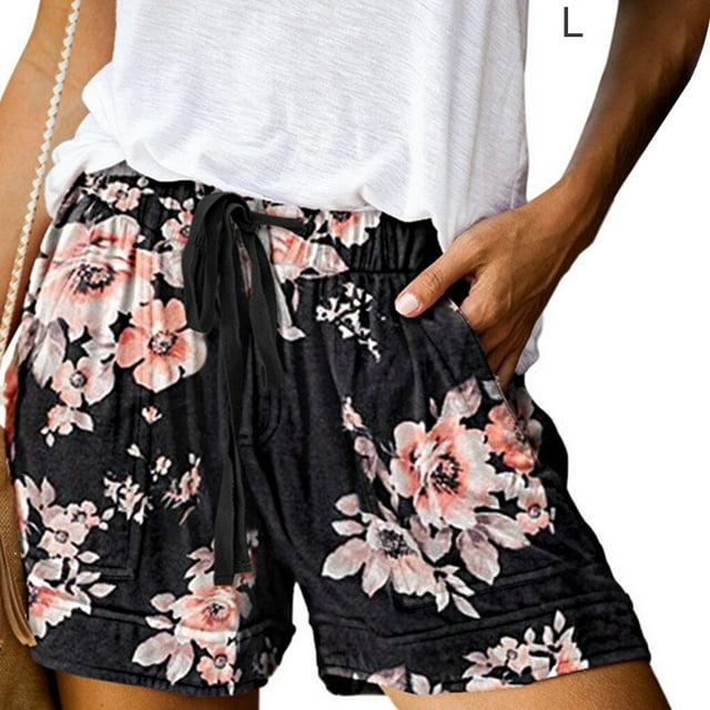 Sonducket Pantalones cortos de mujer Pantalones cortos estampados casuales Pantalones cortos de cintura alta Prendas para la parte del cuerpo impresión L