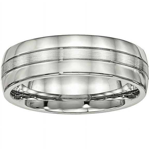 Stainless Steel Brushed and Polished Grooved 6.50mm Band