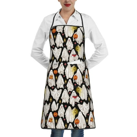 

Gaeub Different Ghosts Kitchen Cooking Aprons Adjustable Bib Apron Waterdrop and Oil Resistant Kitchen Chef Apron for Women Men