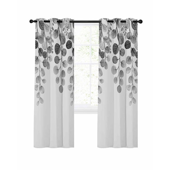 Gray Eucalyptus Leaves Blackout Curtains 72 Inches Long for Bedroom, Watercolor Floral Leaf Plants Thermal Insulated Room Darkening Black Out Window Curtain Panels Grommet Drapes for Living Room
