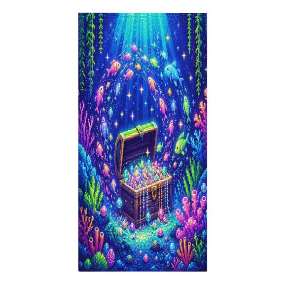 RKSupls Pixel Treasure Chest Underwater Microfiber Beach Towel Absorbent Compact Towels for Swimming Pool Beach Travel Things for Vacation Essentials Adult Gift,61.4×30.3Inch