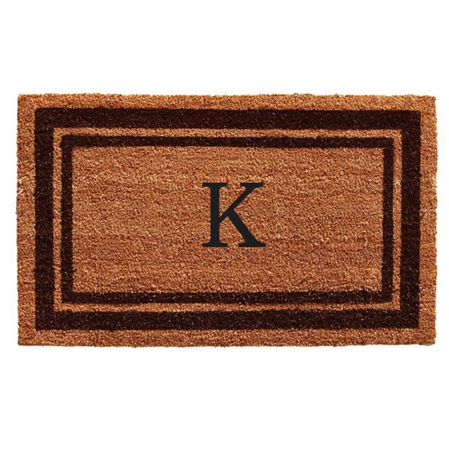 Calloway Mills 152981830K 18 x 30 in. Brown Border Monogram Rectangular Doormat, Natural - Letter K