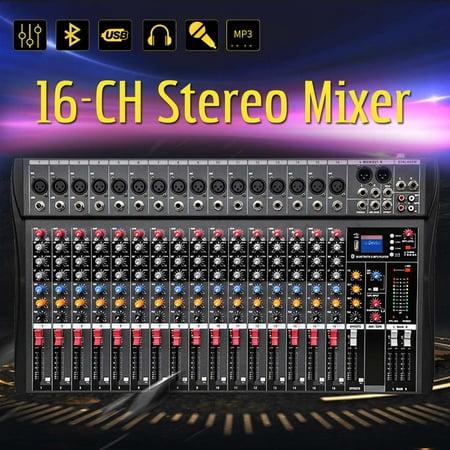 48V Fashion Professional bluetooth Studio Audio Mixer Professional 16-Channels Audio Mixing Console System DJ Sound Conect With USB Stereo Output Jacks Headset