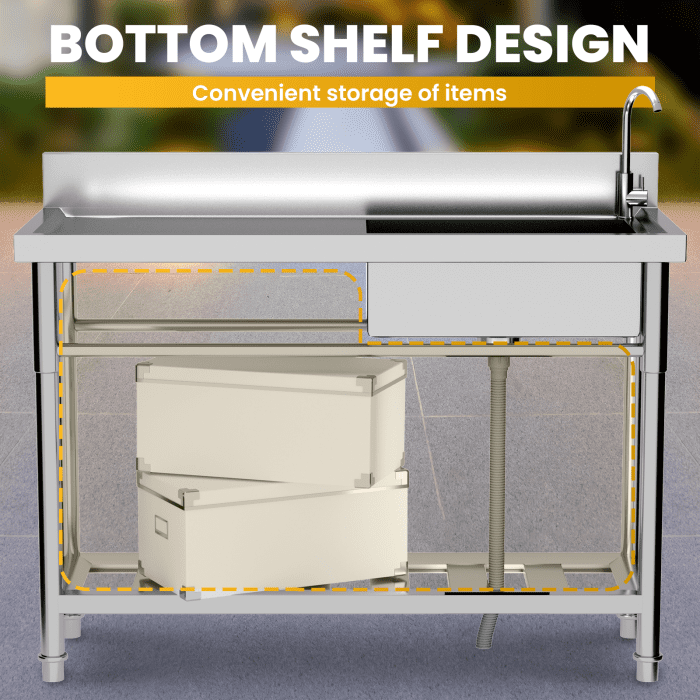 Single Bowl Stainless Steel Sink, with Solid Workbench, Sturdy 304 Steel, Heavy Duty Utility Sink, Bar Sink, for Outdoor Kitchen, Farmhouse Setting, Restaurant Prepx