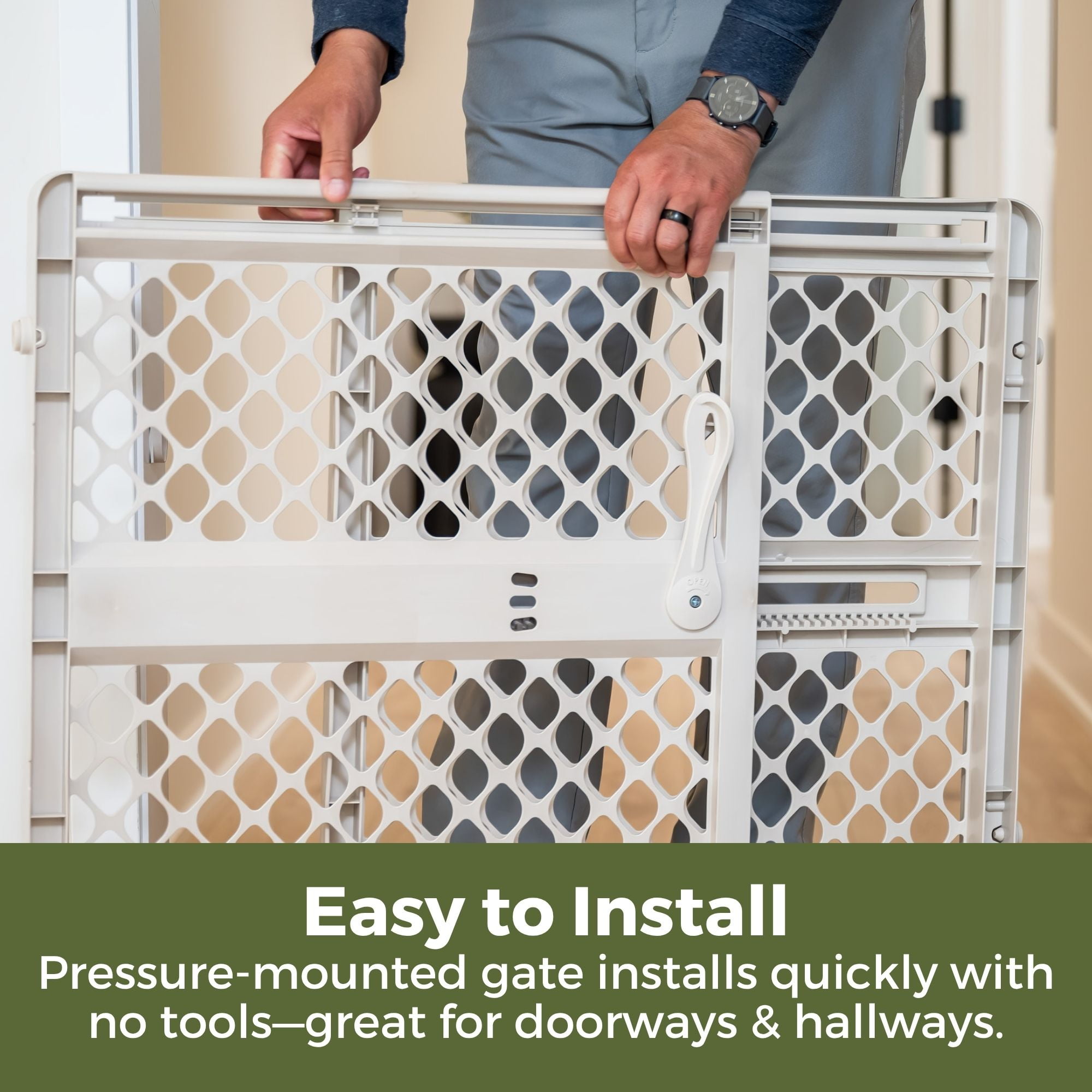 Toddleroo by North States Renew 100% Recycled Plastic Gate for Babies and Toddlers, Sandstone